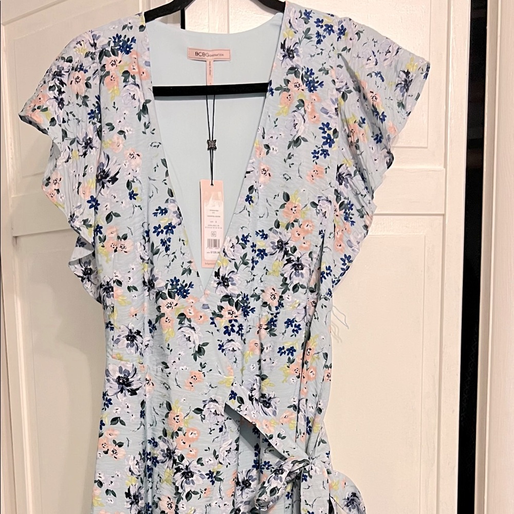 Blue High Low Midi Floral Wrap Dress